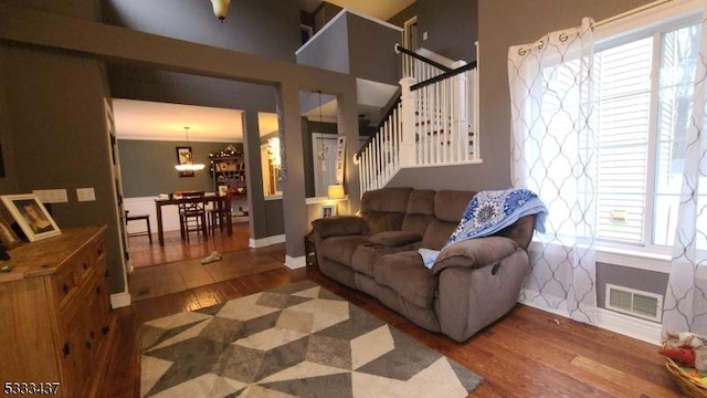 living room with hardwood / wood-style floors