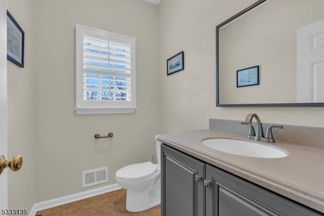 bathroom featuring toilet, tile patterned flooring, and vanity