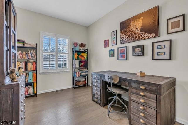 home office featuring wood-type flooring