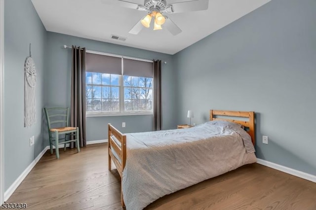 bedroom featuring ceiling fan and hardwood / wood-style floors