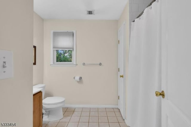 bathroom featuring toilet, tile patterned floors, and vanity