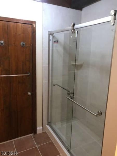 bathroom featuring walk in shower and tile patterned floors