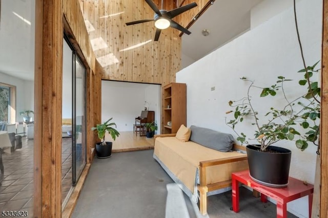 interior space featuring a ceiling fan