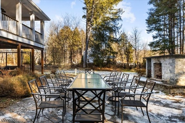 view of patio / terrace featuring an outdoor structure