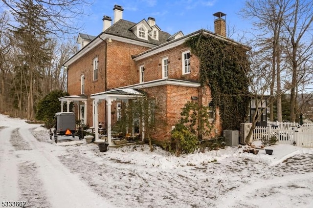 view of snow covered property