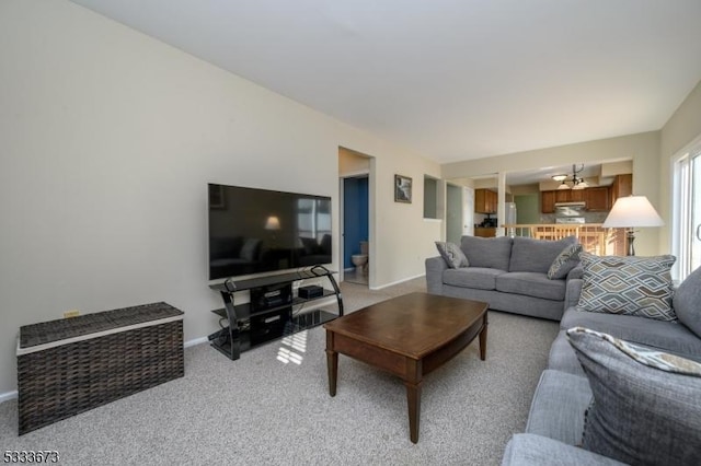 living room with light colored carpet