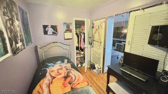 bedroom with a closet and wood-type flooring