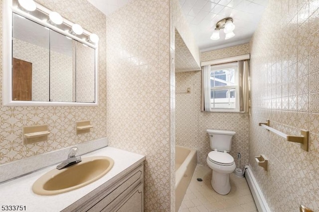 full bathroom featuring vanity, bathtub / shower combination, tile patterned floors, and toilet