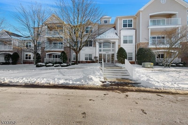 view of snow covered building