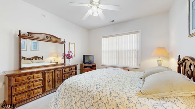 bedroom with carpet floors and ceiling fan