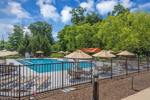 view of pool featuring a patio