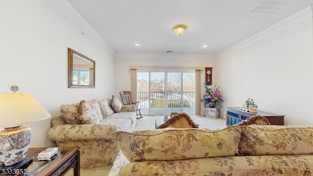 living room with crown molding