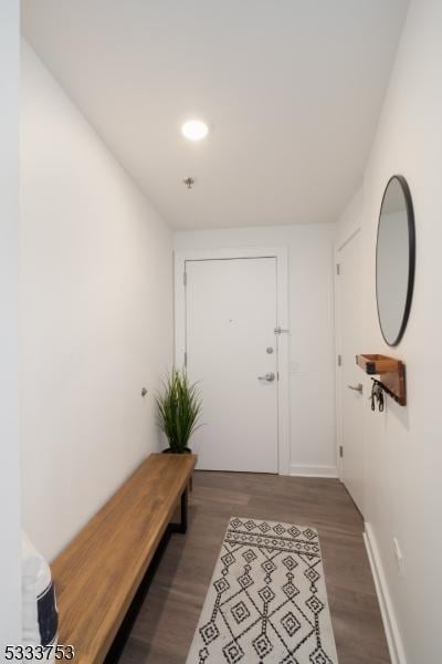 doorway to outside with dark wood-type flooring