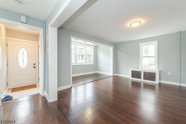 foyer entrance with dark hardwood / wood-style flooring and a wealth of natural light