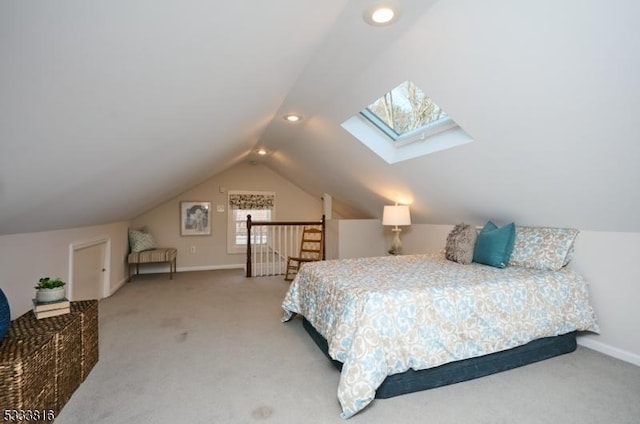 bedroom featuring vaulted ceiling and carpet floors