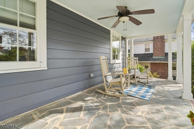 view of patio with covered porch and ceiling fan