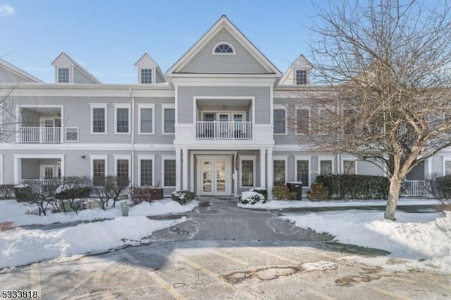 view of snow covered property