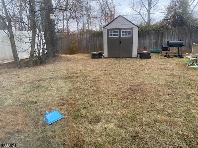 view of yard featuring a shed