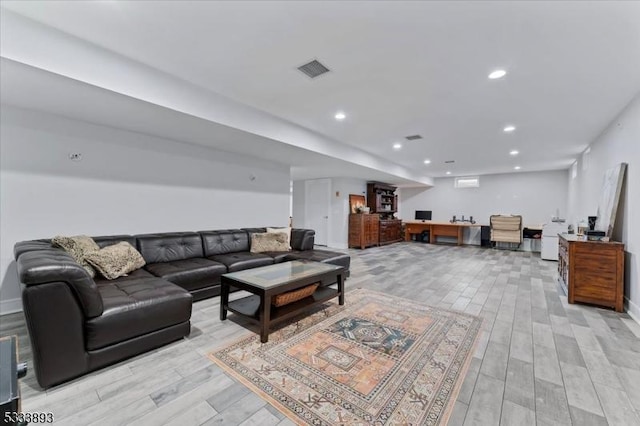 living room with light wood-type flooring