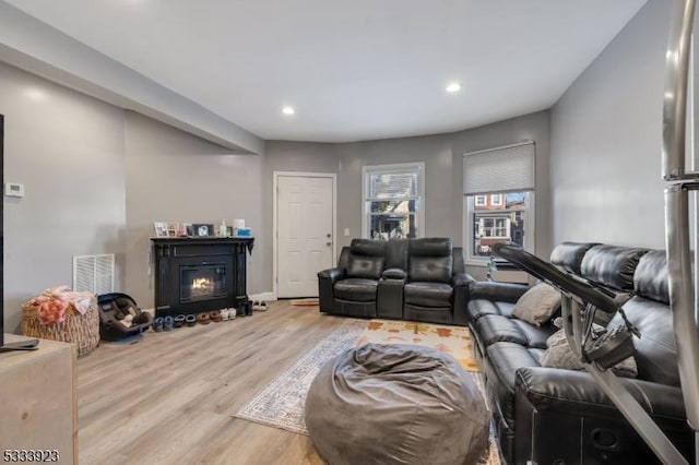 living room with light hardwood / wood-style flooring