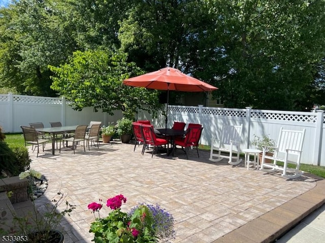 view of patio / terrace with outdoor dining area and a fenced backyard