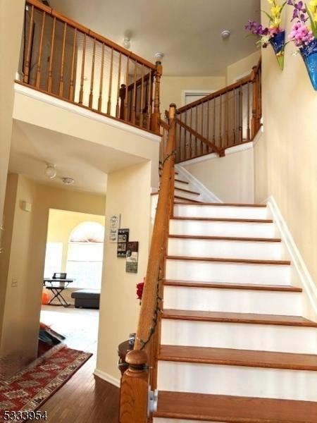 stairway featuring wood-type flooring