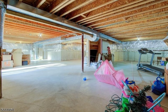 view of unfinished basement