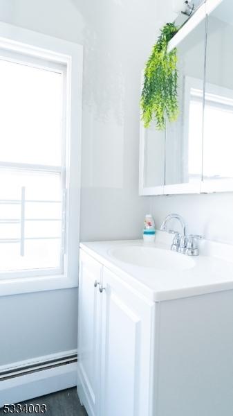 interior space featuring a baseboard heating unit and vanity