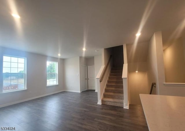 interior space with dark wood-type flooring