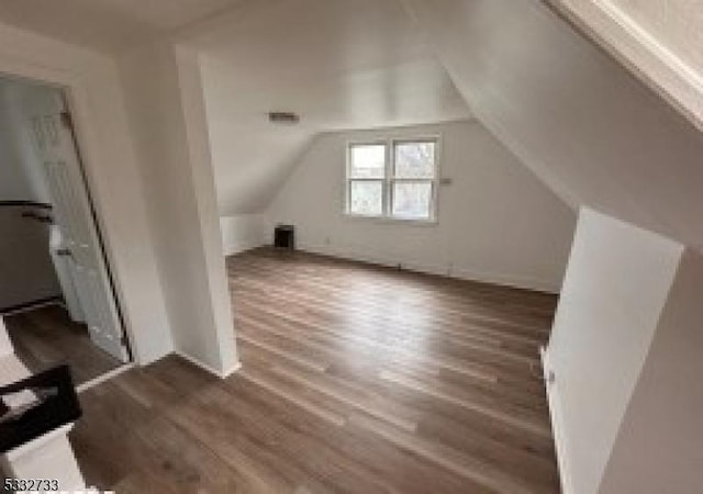 additional living space featuring vaulted ceiling and dark hardwood / wood-style flooring