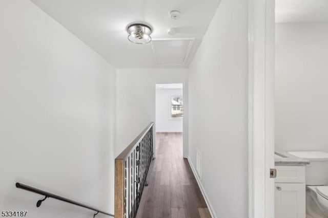 corridor with dark hardwood / wood-style flooring