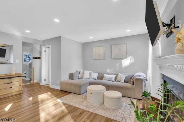 living room with light hardwood / wood-style floors