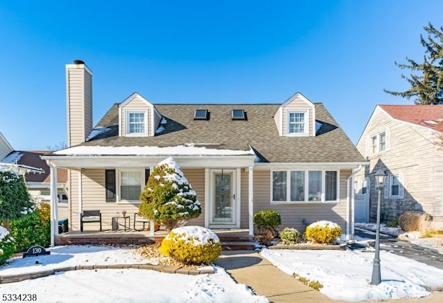 cape cod-style house with covered porch