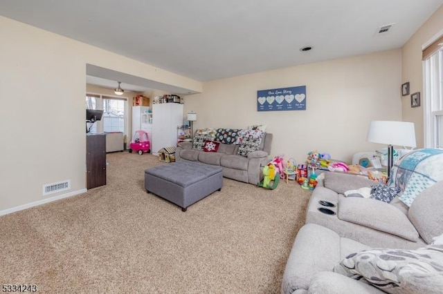 living room featuring carpet flooring