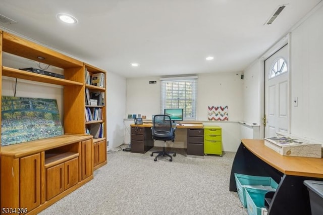 office with light carpet