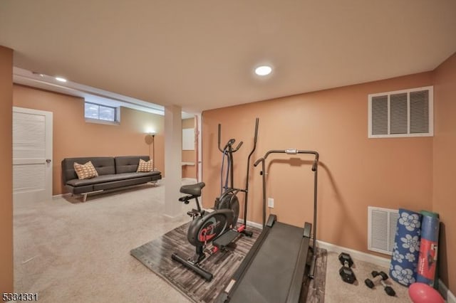 workout area featuring carpet