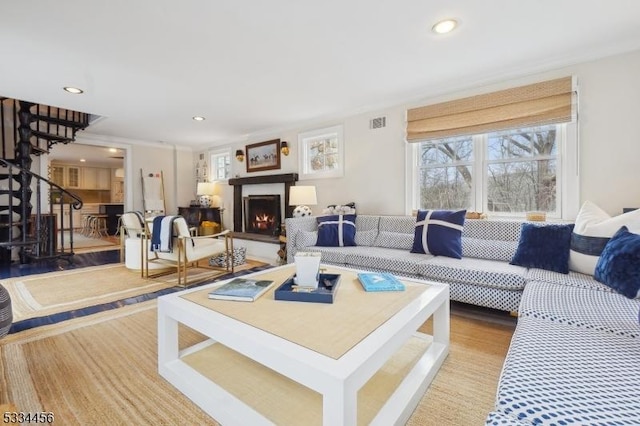 living room with light wood-type flooring