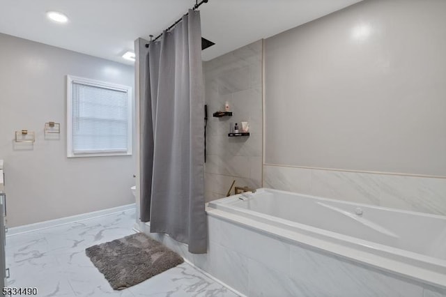 bathroom with shower / tub combo with curtain