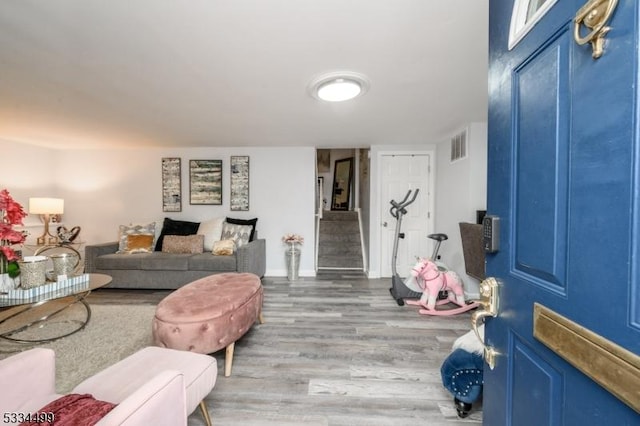 living room with wood-type flooring