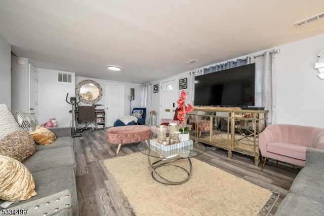 living room with dark wood-type flooring