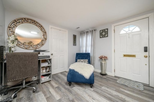 foyer entrance with hardwood / wood-style flooring