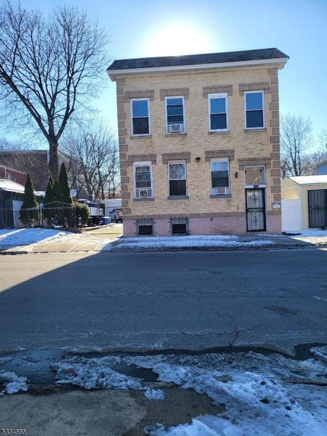 view of snow covered property