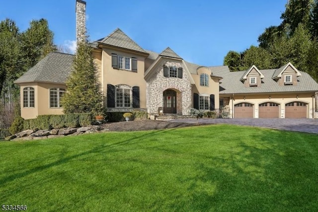 view of front facade with a garage and a front yard