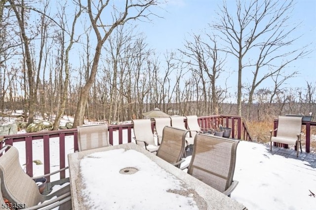 view of snow covered deck