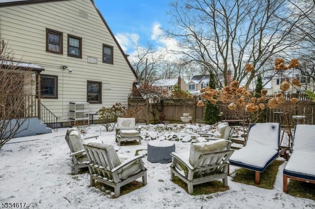 view of snow covered patio