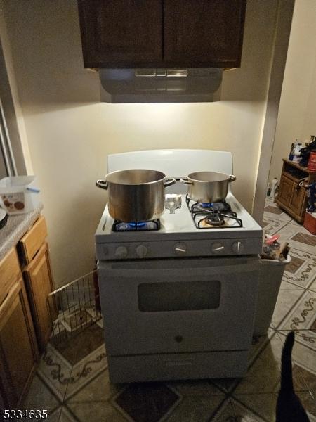 kitchen featuring white range with gas cooktop