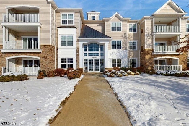 view of snow covered building