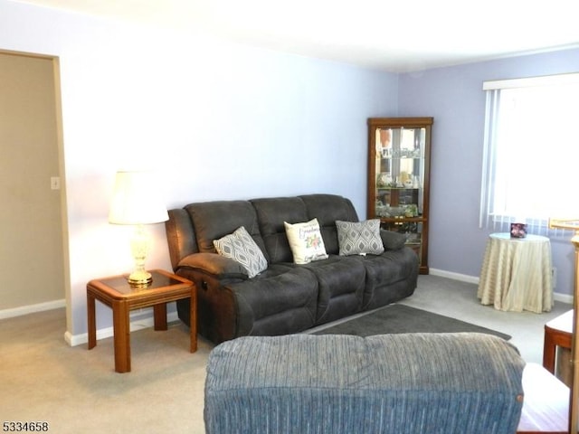 living room featuring light colored carpet