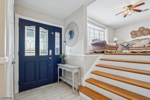 entryway with ceiling fan