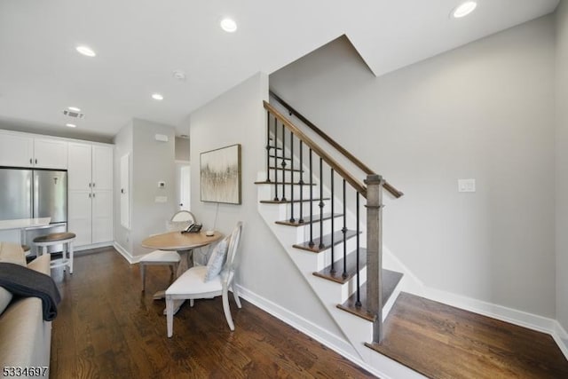 24 Stonybrook Cir, Fairfield Twp, NJ 07004 - stairway with baseboards, wood finished floors, and recessed lighting